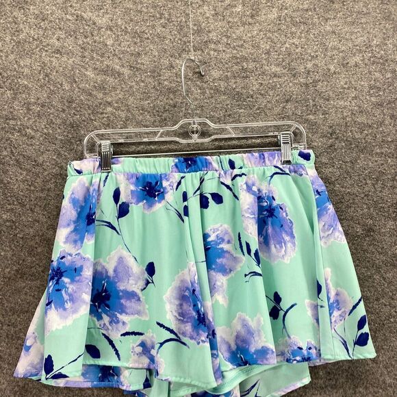 Mod Shorts Women M Medium Green Floral High Rise Hot Pants Pull On Lined Casual - Picture 3 of 11